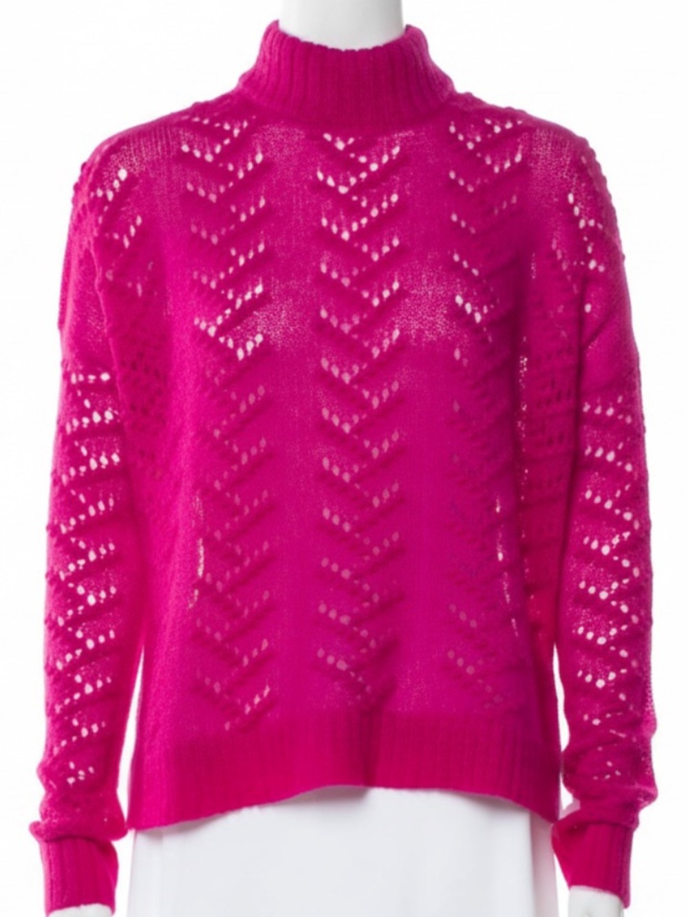 Tanya Taylor Women’s Openwork Mock Neck Sweater mohair/alpaca blend- Hot Pink